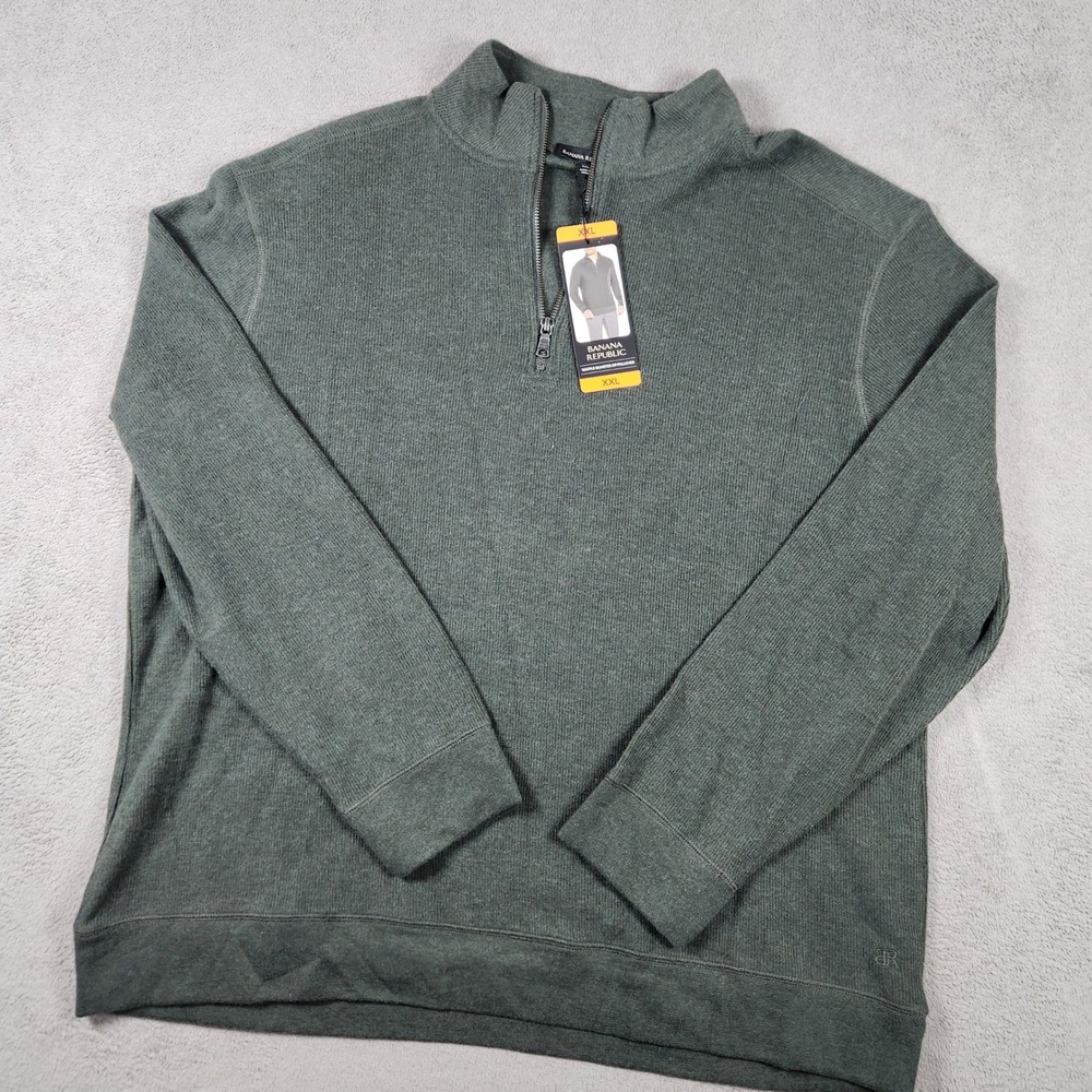 Banana Republic Waffle 1/4 Zip Pullover Mens size 2XL Grey Heathered Knit New
